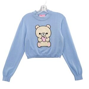 Sugar Thrillz Dolls Kill Teddy Bear Heart Graphic Cropped Sweater‎ Sz L NWT